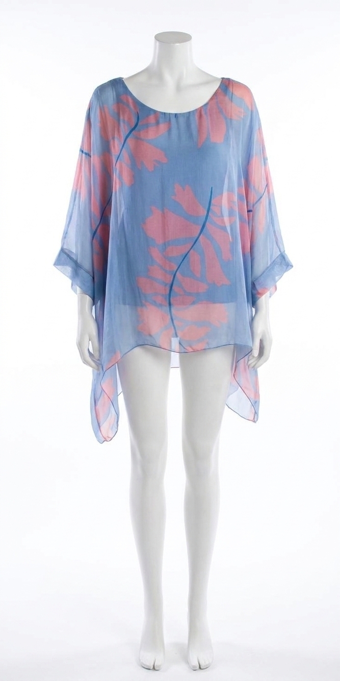 NEW GIGI MODA seta foglia kaftan in blue